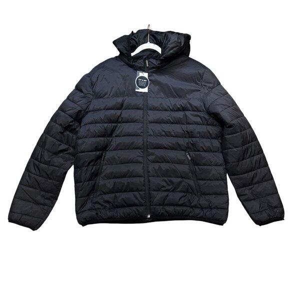 PERRY ELLIS Mens XXL Black Lightweight Hooded Puffer Jacket - Picture 2 of 7